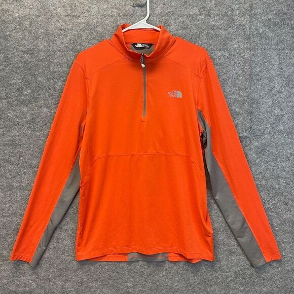 THE NORTH FACE Jacket Men’s Medium Orange Gray Quarter Zip Pullover Lightweight - Picture 1 of 14